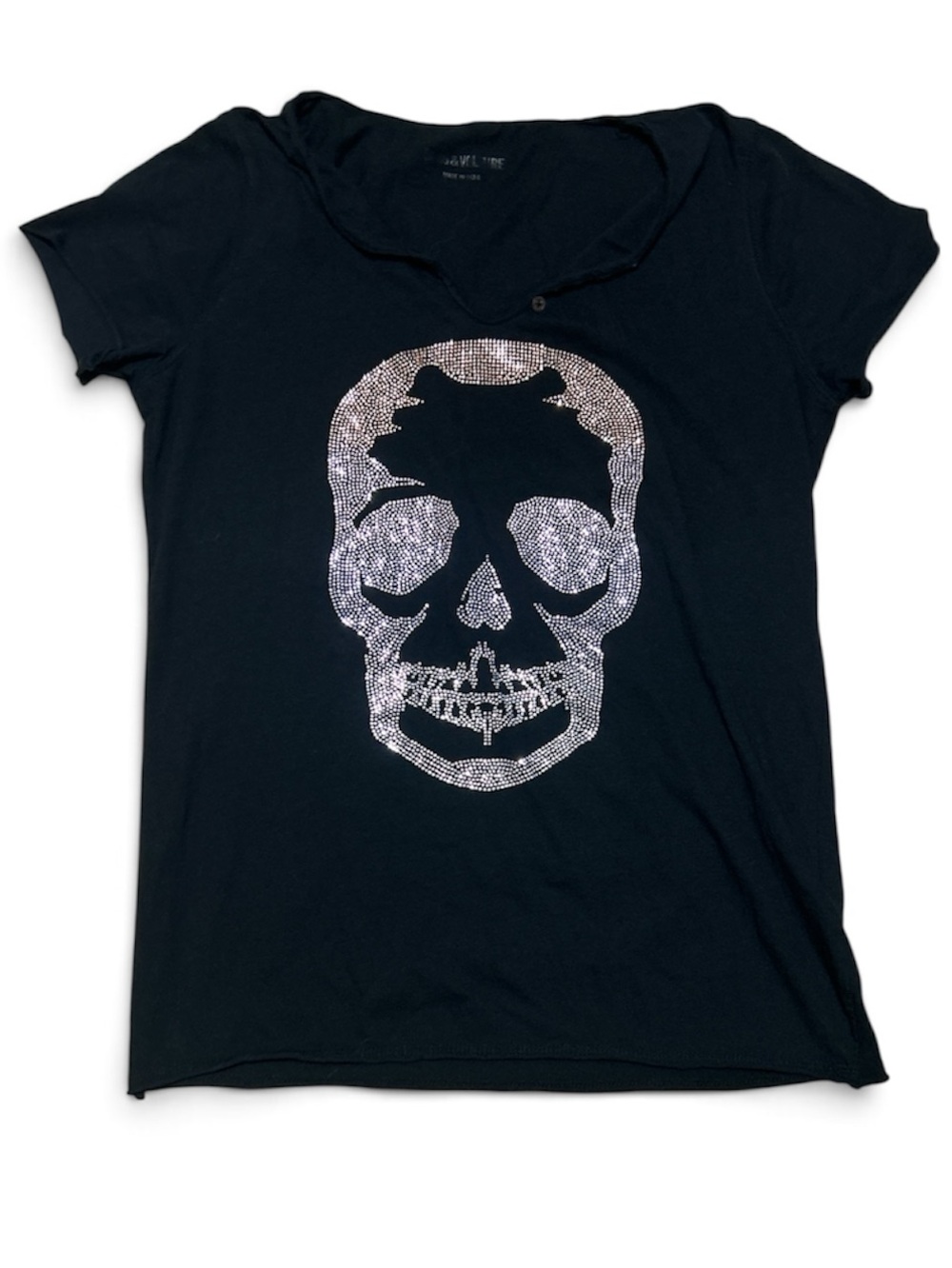 Zadig & Voltaire Black Skull T-Shirt | Rose Gold & Silver | Size M